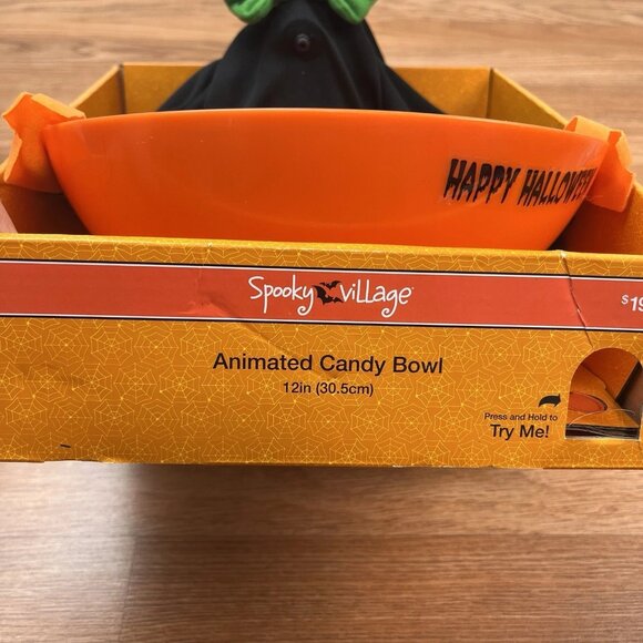 Spooky Village Animated Candy Bowl Halloween Pumpkin Man 12" Dish NEW - Picture 4 of 9
